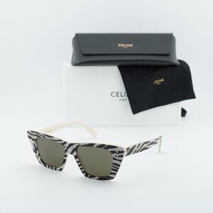 Celine CL40187I 99E Cat Eye Sunglasses - White and Black Animal/Grey